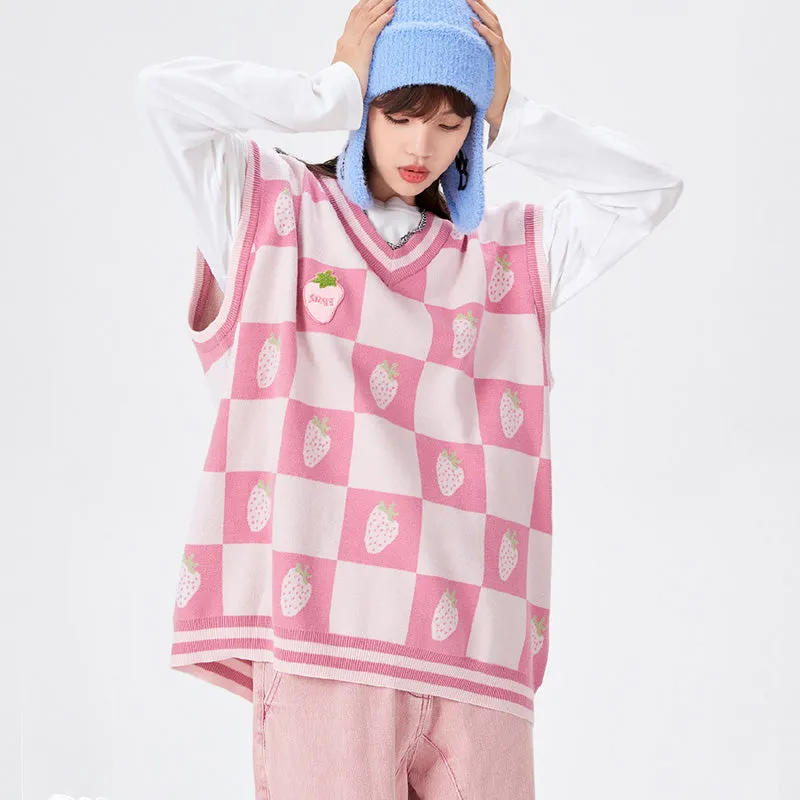 Strawberry Check Knitted Vest PL51899