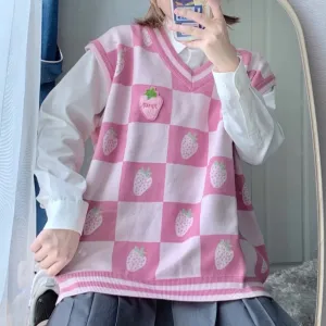 Strawberry Check Knitted Vest PL51899