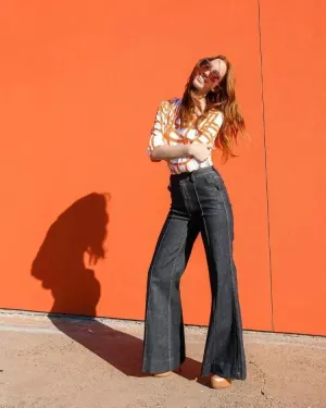 TAVIMART  -  Women's Flared Pants New Autumn Fashion Imitation Denim Jeans High Waisted Loose Fit Split-Joint Casual Trousers