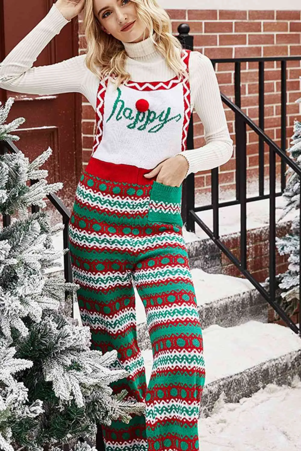 TEEK - Christmas Knit Straight-Leg Overall Jumpsuit