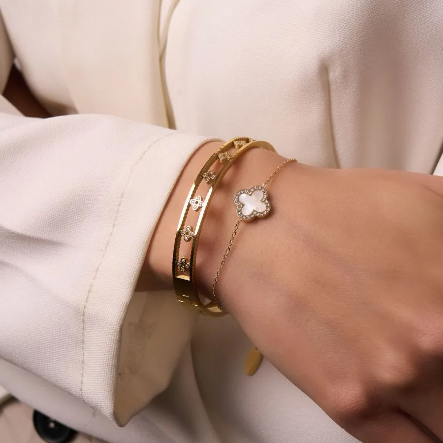 Timeless Pave Flower Armreif 18K Vergoldet