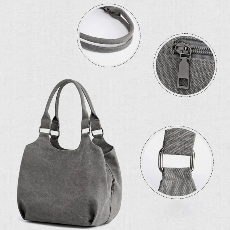 Triple Compartment Canvas Tote Lightweight Functional Hobo Handbag Purse