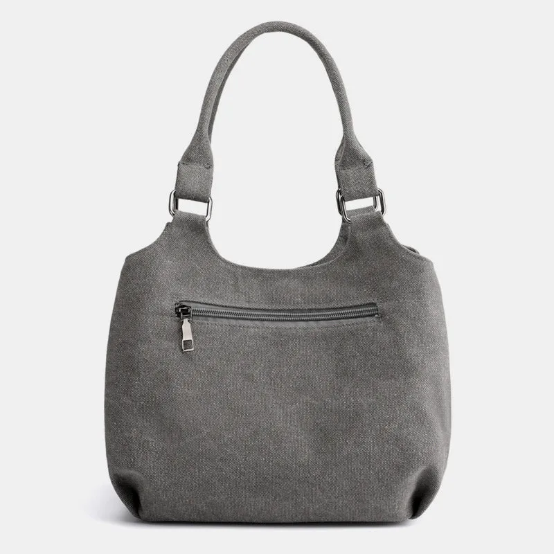 Triple Compartment Canvas Tote Lightweight Functional Hobo Handbag Purse