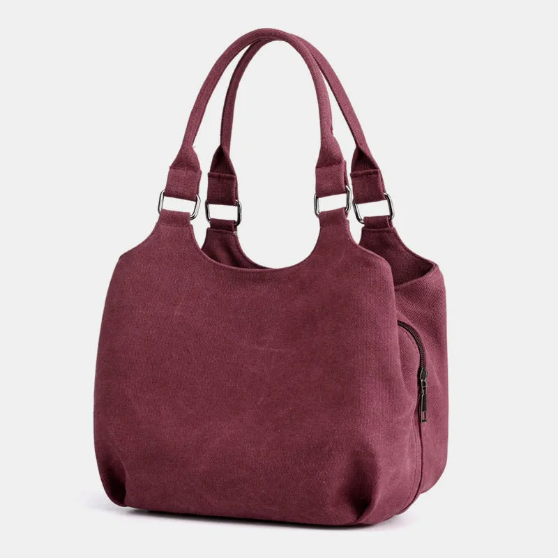 Triple Compartment Canvas Tote Lightweight Functional Hobo Handbag Purse