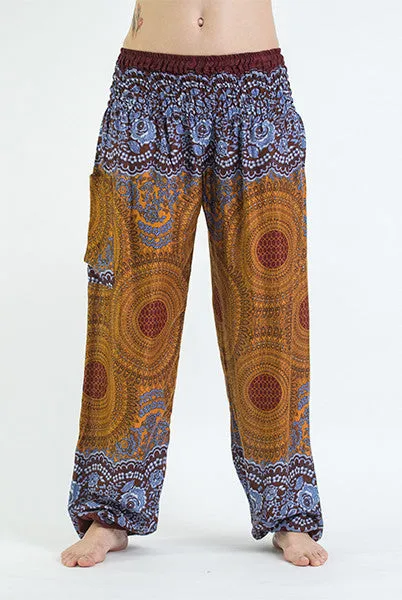Unisex Geometric Mandalas Harem Pants in Bronze