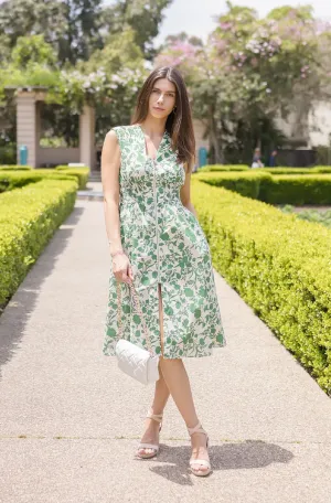 Waitlist 2/5 ♥ Ramona Shoulder Pad Sleeve Floral Print Midi Dress Green