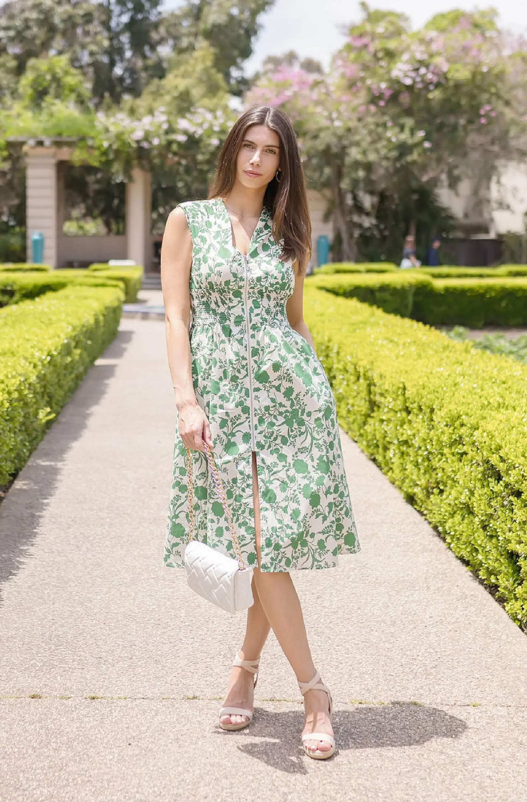 Waitlist 2/5 ♥ Ramona Shoulder Pad Sleeve Floral Print Midi Dress Green