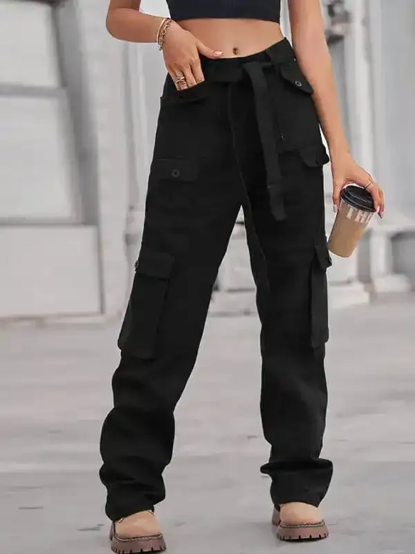 Women’s Color Belted High Waist Utility Cargo Pants