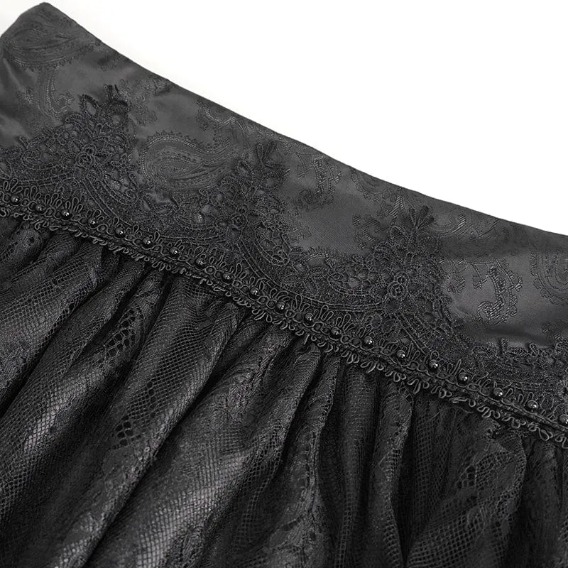 Women's Gothic Drawstring Ruffled Lace Skirt