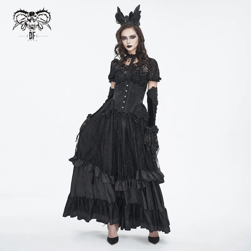 Women's Gothic Drawstring Ruffled Lace Skirt