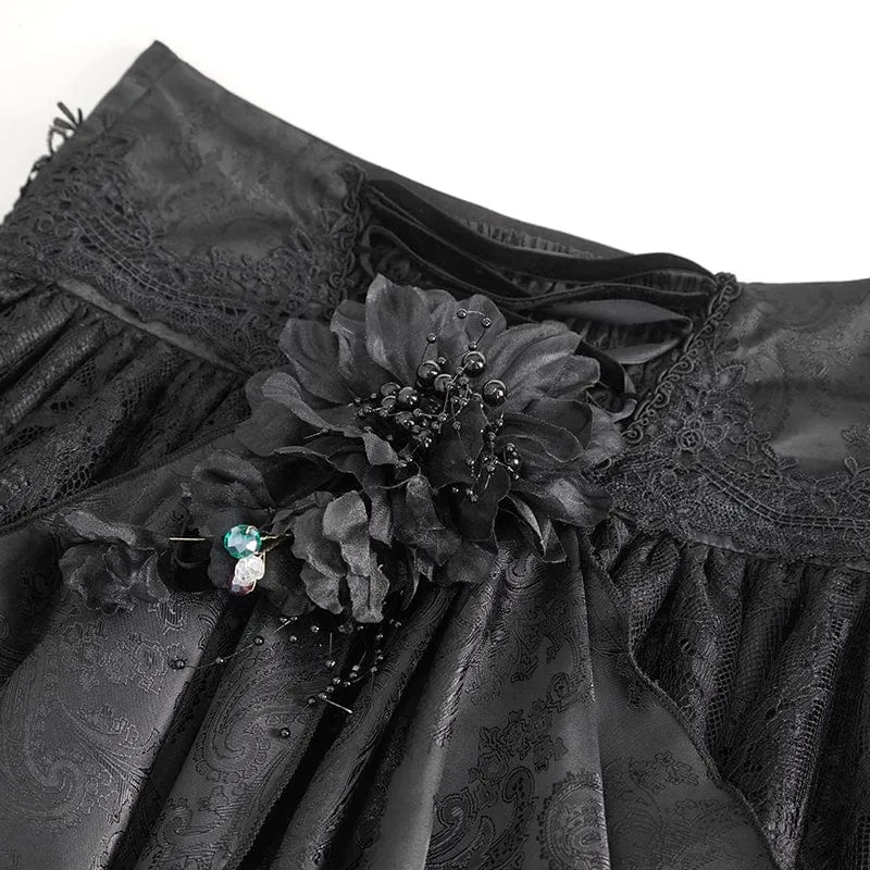 Women's Gothic Drawstring Ruffled Lace Skirt