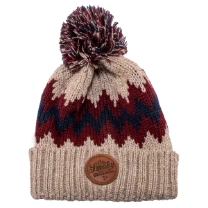 ZIGZAG BEANIE W/ POM - MAROON/TAN